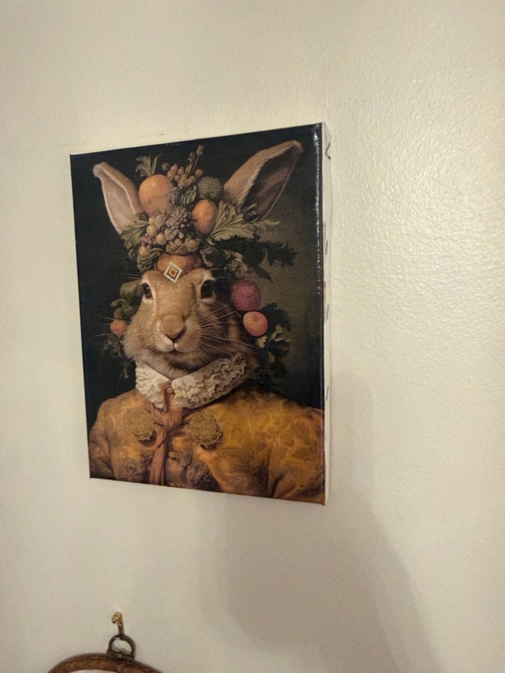 Whimsical Rabbit Portrait Canvas Art in Earthy Browns and Golds